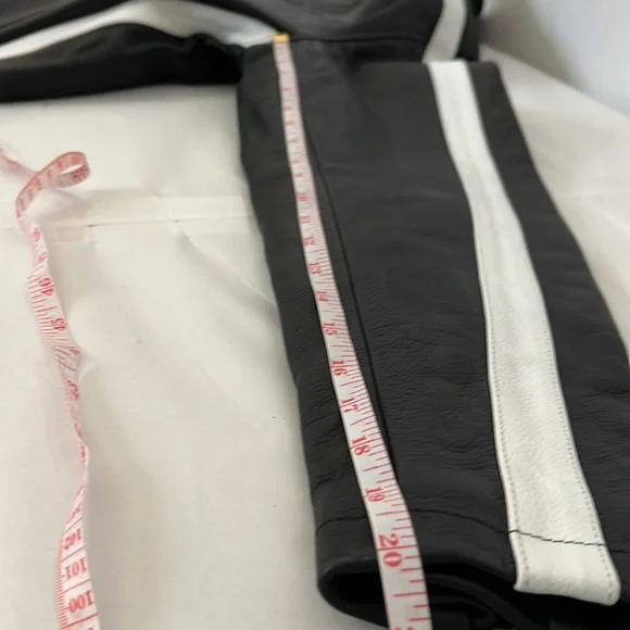 *CUSTOM* Mens Black Cafe Racer Leather Jacket With White Stripes Size L - Picture 9 of 15